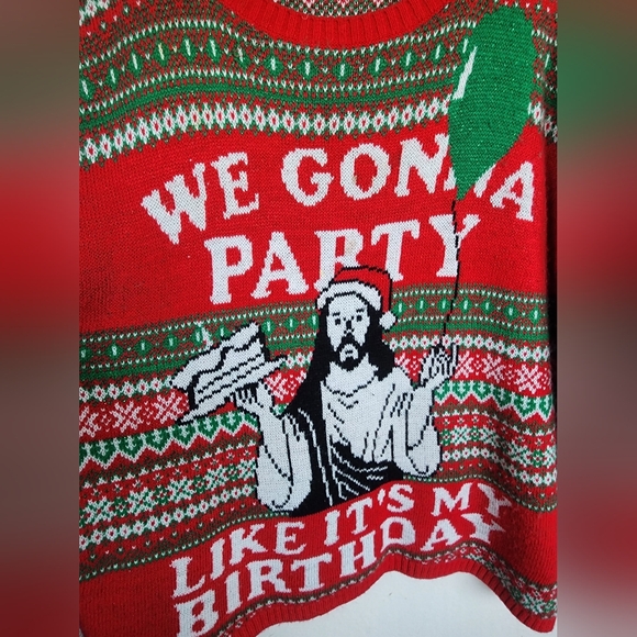 Isabella's Closet Jesus Party Like It's My Birthday Ugly Christmas Sweater Knit - Picture 4 of 8